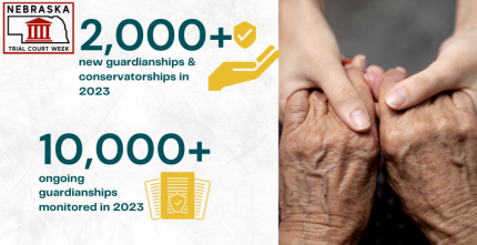 In 2003, over 2,000 new guardianship or conservatorships were established and over 10,000 were monitored. Image with hands together