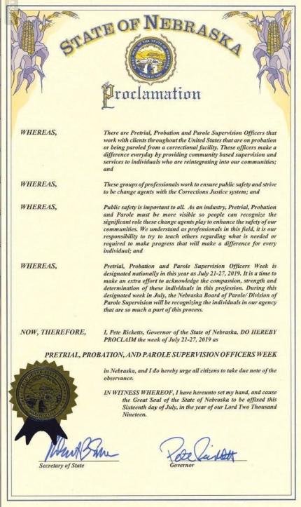 Governor Proclaims Community Corrections Week: July 21-27